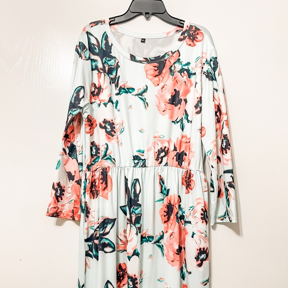 Mint green and floral maxi dress